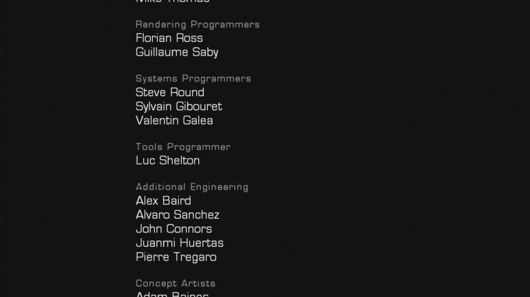 The credits screen for the title. I was extremely fortunate enough to be listed under "Tools Programmer" at Splash Damage.